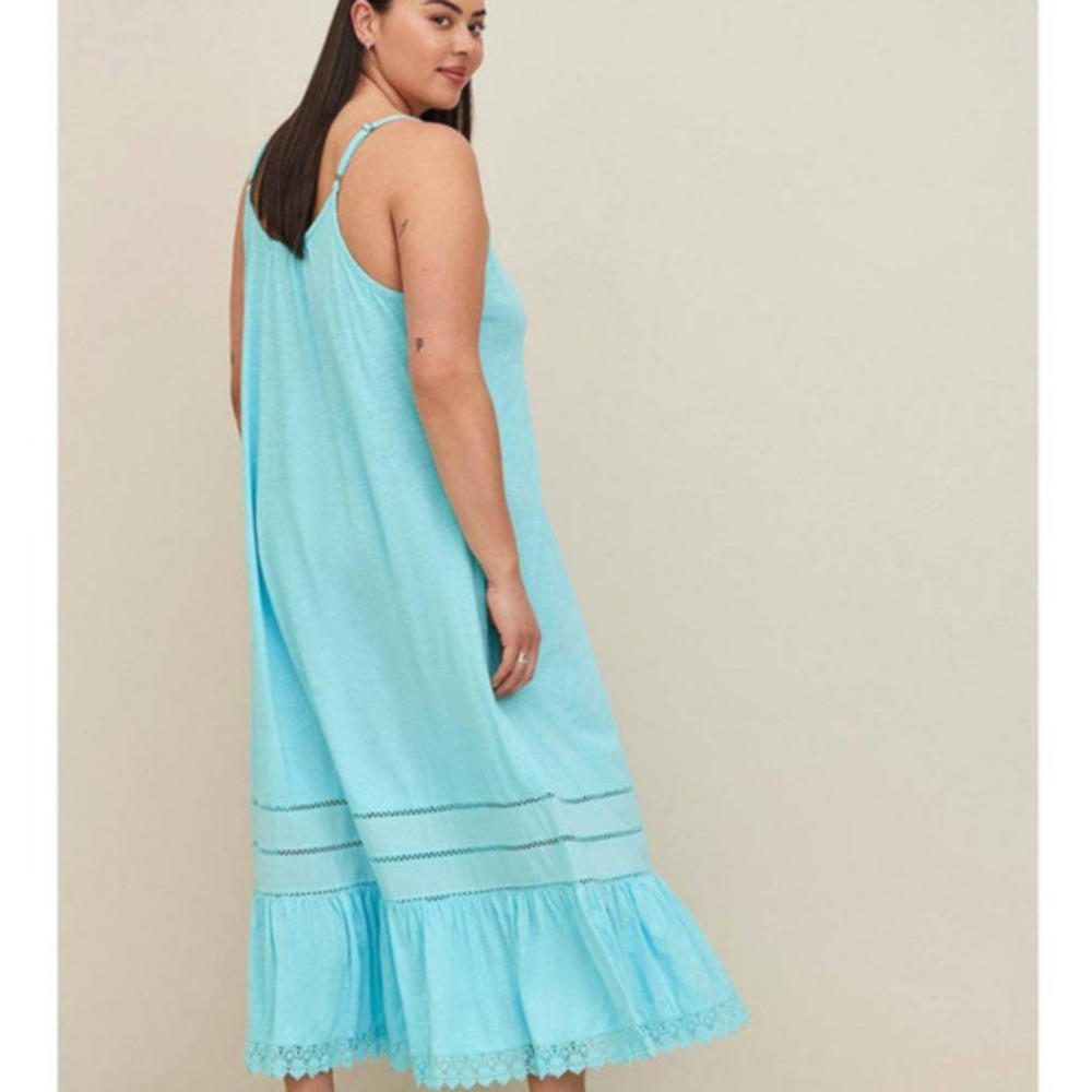 Torrid 0 (0X size 12) Blue Cotton Crochet Trim Swim Cover Up Beach Maxi Dress - Picture 2 of 3